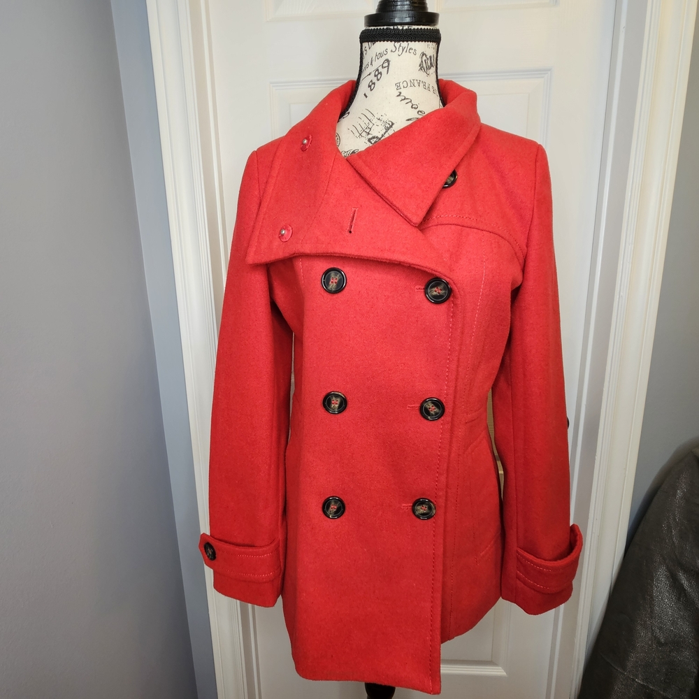 Thread & Supply Women's Red Wool Blend Pea Coat Double-Breasted Size M